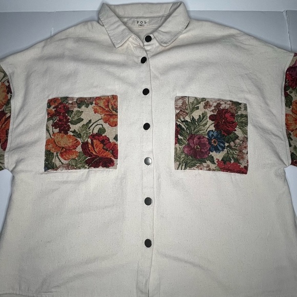 POL JACQUARD FLORAL VINTAGE CONTRAST SLEEVE SHACKET Cream Medium - Picture 7 of 13